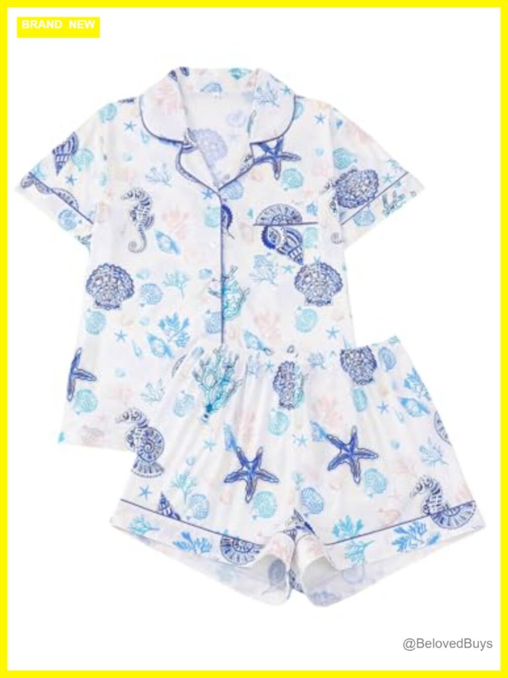 Women's 2 Piece Pajama Set Short Sleeve Button Down Top & Shorts Lounge